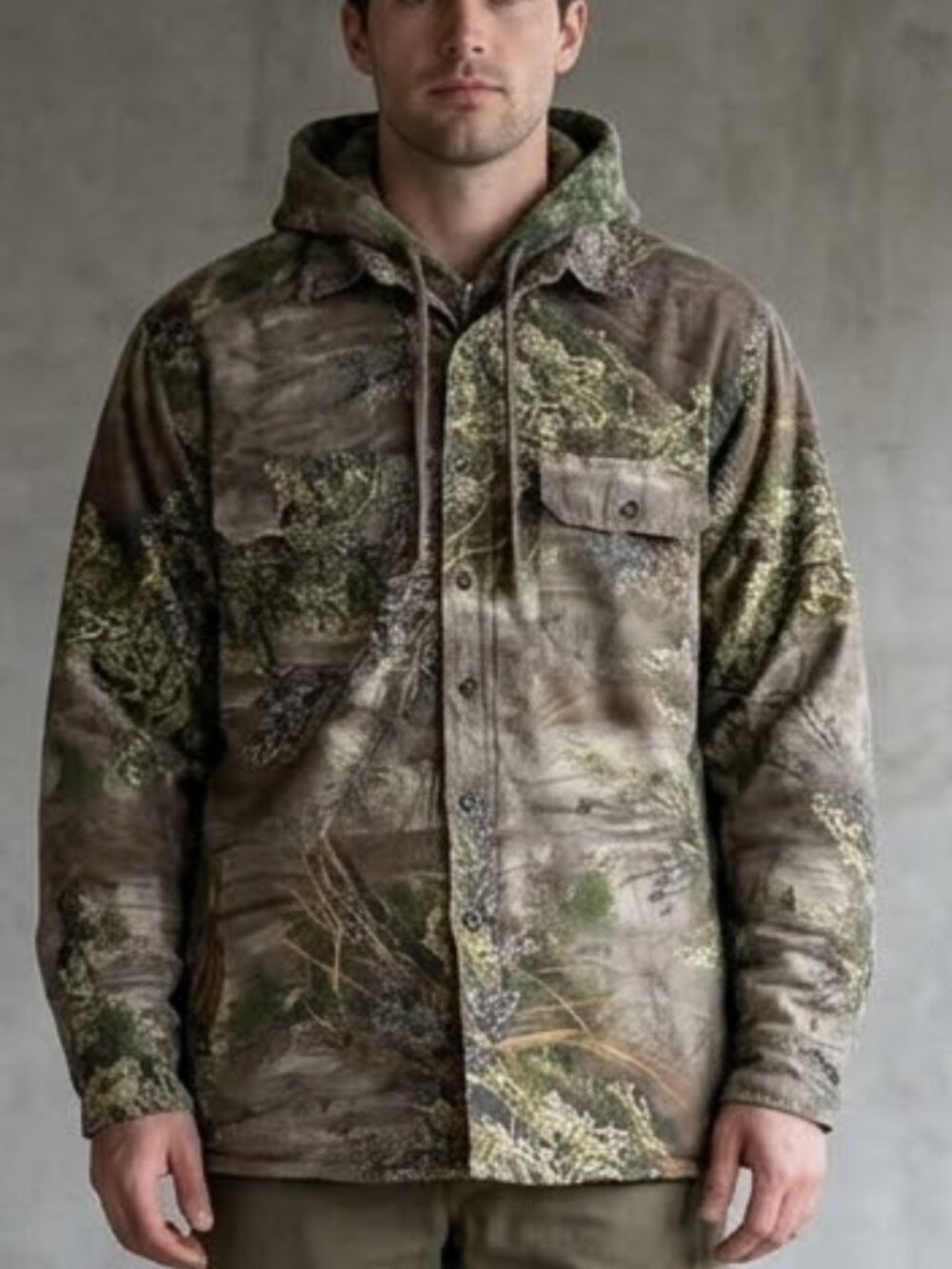 Wrangler Vintage Camouflage Fleece Cotton Hoodie Shirt Hunting Jacket Men's L